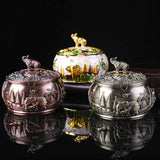 Metal Ashtray with Lid Vintage Elephant Cool Cute Ash Tray Windproof Covered Lidded Smokeless
