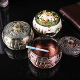 Metal Ashtray with Lid Vintage Elephant Cool Cute Ash Tray Windproof Covered Lidded Smokeless