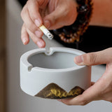 Minimalist Ashtray Coarse Pottery Mountains Black White Cool Cute Ash Tray