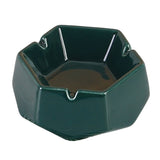 Green hexagonal ceramic ashtray with 3 grooves to rest cigarettes