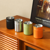 Modern covered stainless steel ashtray color options in black silver green and orange