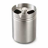 Silver modern covered stainless steel ashtray with rotating lid and cigarette slots
