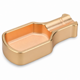 Champagne gold metal cigar ashtray with built-in cigar rest and deep scoop-style bowl on white background