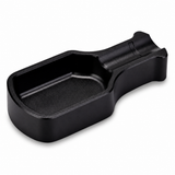 Matte black metal cigar ashtray with built-in cigar rest, compact scoop-style design for cigars