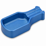 Royal blue metal cigar ashtray with built-in cigar groove and deep ash bowl on white background