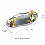 Stainless steel cigar ashtray measurement guide showing 9.1 inch length, 5.1 inch width, and 1.5 inch height