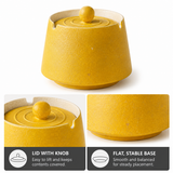 Textured ceramic ashtray product details showing removable lid and stable base