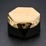 Nordic Hexagon Ceramic Ashtray with Gold Rim Minimalist Clay Porcelain Ash Tray