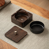 Outdoor Covered Ashtray Wooden Smokeless Cool Ash Tray Windproof Lidded
