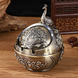 outdoor ashtray with lid for patio metal zinc alloy ash tray beautiful pride peacock smokeless covered lidded decorative handmade home decor vintage retro