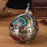 outdoor ashtray with lid for patio metal zinc alloy ash tray beautiful pride peacock smokeless covered lidded decorative handmade home decor vintage retro