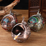 outdoor ashtray with lid for patio metal zinc alloy ash tray beautiful pride peacock smokeless covered lidded decorative handmade home decor vintage retro