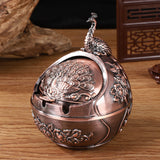 outdoor ashtray with lid for patio metal zinc alloy ash tray beautiful pride peacock smokeless covered lidded decorative handmade home decor vintage retro