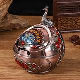 outdoor ashtray with lid for patio metal zinc alloy ash tray beautiful pride peacock smokeless covered lidded decorative handmade home decor vintage retro