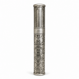 Portable Metal Cigar Tube Case for Travel Silver Engraved Vintage Style