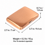 Metal cigarette case size chart with dimensions and weight