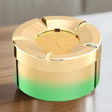 Rotating Smokeless Ashtray with Lid Modern Windproof Design ABS Gold Green
