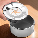 Rotating Smokeless Ashtray with Lid Modern Windproof Design ABS Silver