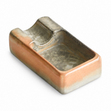 Rectangular ceramic cigar ashtray with smoky gray and peach glaze on white background