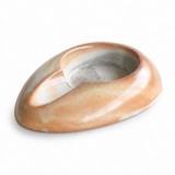 Round ceramic cigar ashtray with peach cream and smoky gray glaze on white background