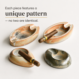 Ceramic cigar ashtrays showing natural glaze variations and one-of-a-kind patterns
