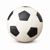 Soccer ball covered ashtray with ceramic-style shell and removable metal tray