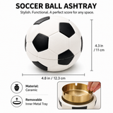 Soccer ball covered ashtray size guide with ceramic body and removable metal tray