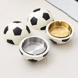 Soccer ball covered ashtray with gold and silver removable metal tray options