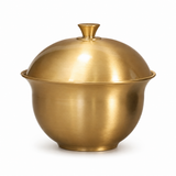 Solid brass covered ashtray with lid in gold finish on white background