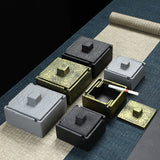 Square Ashtray with Lid Cement Cool Retro Vintage Covered Lidded Smokeless Ash Tray Green Grey Black
