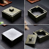 Square Ashtray with Lid Cement Cool Retro Vintage Covered Lidded Smokeless Ash Tray Green