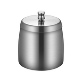 Silver stainless steel ashtray with lid and knob on white background