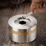Sturdy Metal Ashtray with Rotatable Lid Stainless Steel Covered Lidded Smokeless Cool Cute Ash Tray