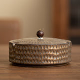 Vintage Ashtray with Lid for Outdoor Porch Ceramic Hammered Surface Ash Tray Windproof Covered Lidded Smokeless