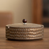 Vintage Ashtray with Lid Ceramic Hammered Surface Outdoor Porch Patio Smokeless Covered Lidded Rust Glaze