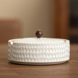 Vintage Ashtray with Lid for Outdoor Porch Ceramic Hammered Surface Ash Tray Windproof Covered Lidded Smokeless