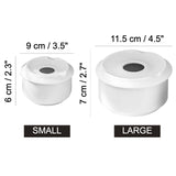 Size chart showing small and large white ceramic ashtrays