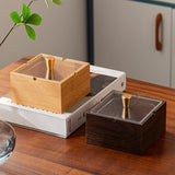 Wooden Ashtray with Lid and Glass Removable Tray Beech Walnut Covered Lidded Windproof Smokeless Ash Tray
