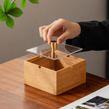 Wooden Ashtray with Lid and Glass Removable Tray Beech Walnut Covered Lidded Windproof Smokeless Ash Tray