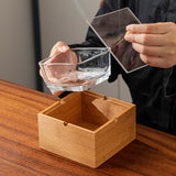 Wooden Ashtray with Lid and Glass Removable Tray Beech Walnut Covered Lidded Windproof Smokeless Ash Tray