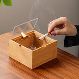 Wooden Ashtray with Lid and Glass Removable Tray Beech Walnut Covered Lidded Windproof Smokeless Ash Tray