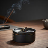 ceramic ashtray with lid on wooden table zen style premium ashtray calm setting
