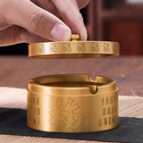 Ashtray of Blessings Brass Cute Covered Ash Tray Windproof Smokeless Lidded Gold