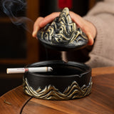 Ceramic Ashtray Mountains Clouds Cool Creative Unique Covered Lidded Smokeless Windproof Outdoor Ash Tray
