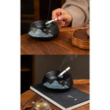 Ceramic Ashtray Mountains Clouds Cool Creative Unique Covered Lidded Smokeless Windproof Outdoor Ash Tray