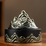 Ceramic Ashtray Mountains Clouds Cool Creative Unique Covered Lidded Smokeless Windproof Outdoor Ash Tray