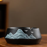 Ceramic Ashtray Mountains Clouds Cool Creative Unique Covered Lidded Smokeless Windproof Outdoor Ash Tray