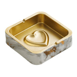 White gold marble square ashtray with gold interior and raised heart design