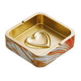 Sunset marble square ashtray with gold interior and raised heart center