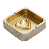 Ivory sand marble square ceramic ashtray with gold interior and cigarette rests